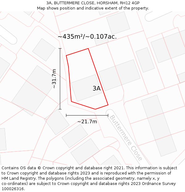 3A, BUTTERMERE CLOSE, HORSHAM, RH12 4GP: Plot and title map