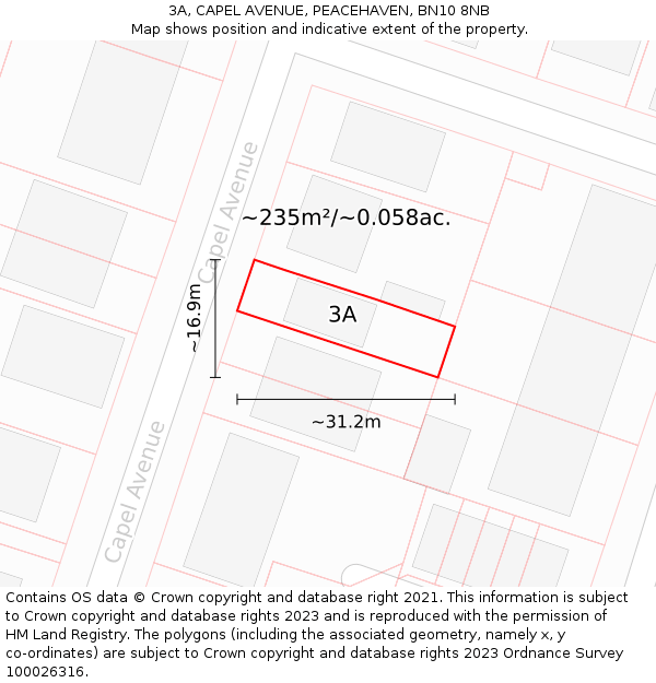 3A, CAPEL AVENUE, PEACEHAVEN, BN10 8NB: Plot and title map