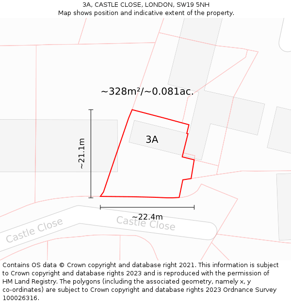 3A, CASTLE CLOSE, LONDON, SW19 5NH: Plot and title map