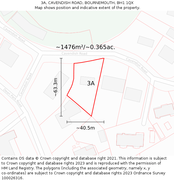 3A, CAVENDISH ROAD, BOURNEMOUTH, BH1 1QX: Plot and title map