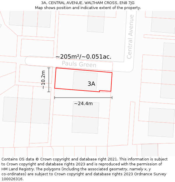 3A, CENTRAL AVENUE, WALTHAM CROSS, EN8 7JG: Plot and title map