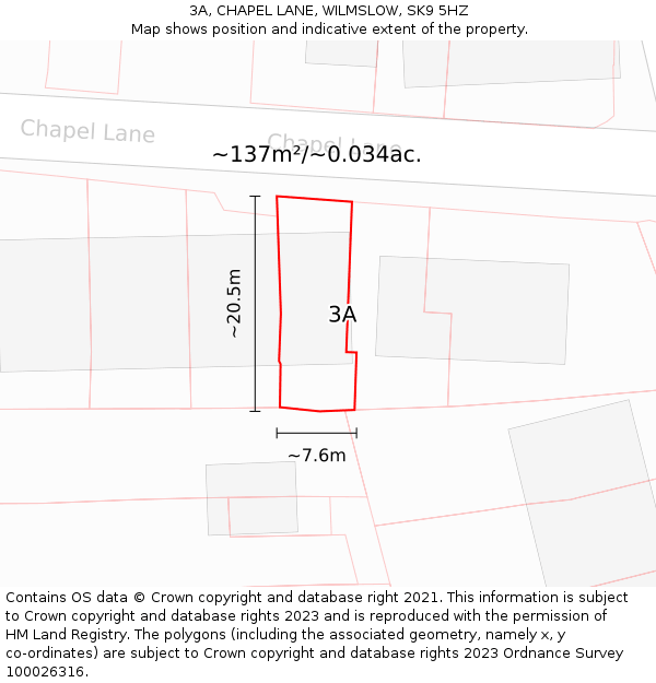 3A, CHAPEL LANE, WILMSLOW, SK9 5HZ: Plot and title map