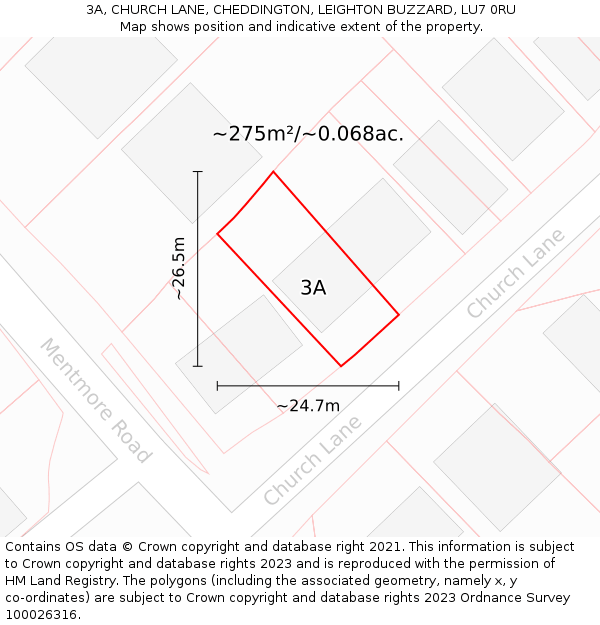 3A, CHURCH LANE, CHEDDINGTON, LEIGHTON BUZZARD, LU7 0RU: Plot and title map