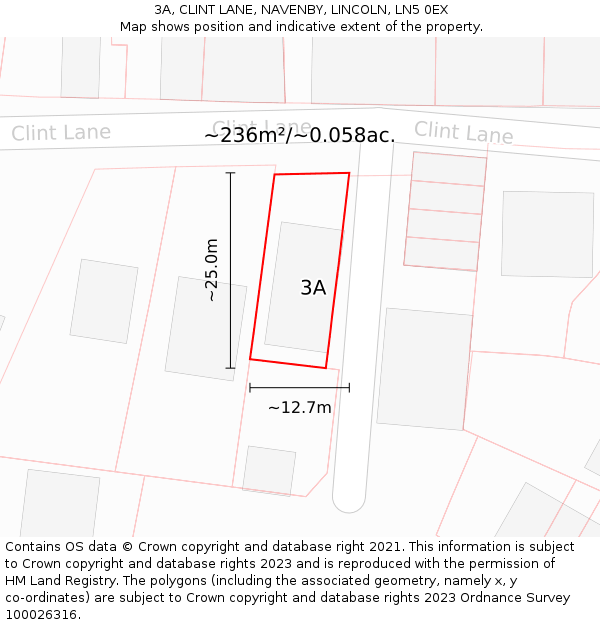 3A, CLINT LANE, NAVENBY, LINCOLN, LN5 0EX: Plot and title map