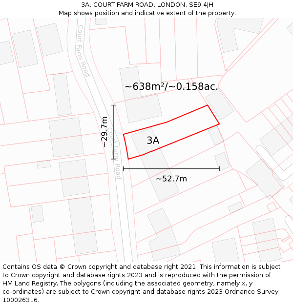 3A, COURT FARM ROAD, LONDON, SE9 4JH: Plot and title map