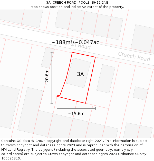 3A, CREECH ROAD, POOLE, BH12 2NB: Plot and title map