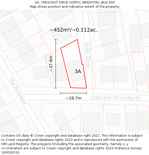 3A, CRESCENT DRIVE NORTH, BRIGHTON, BN2 6SP: Plot and title map