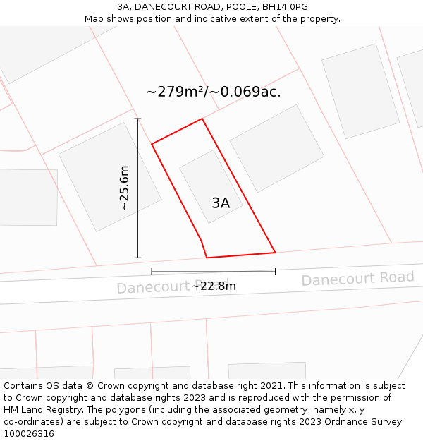 3A, DANECOURT ROAD, POOLE, BH14 0PG: Plot and title map