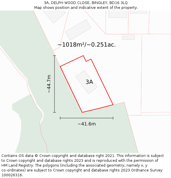 3A, DELPH WOOD CLOSE, BINGLEY, BD16 3LQ: Plot and title map