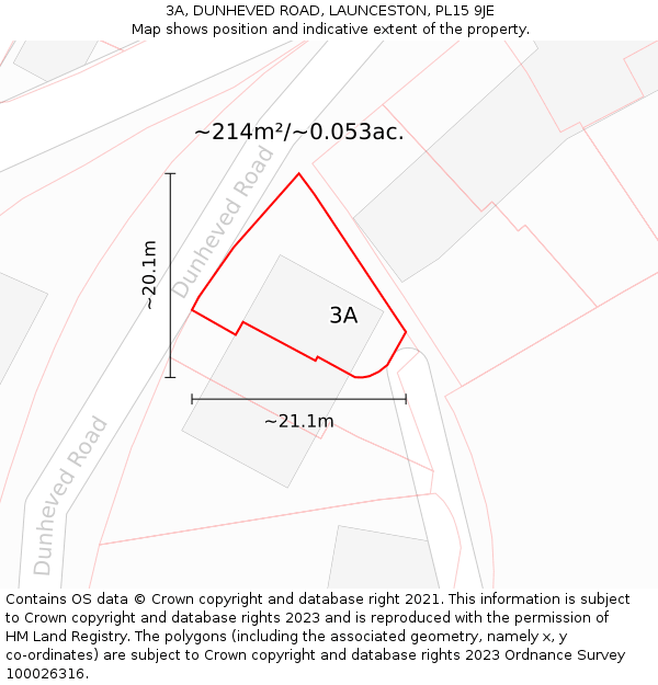 3A, DUNHEVED ROAD, LAUNCESTON, PL15 9JE: Plot and title map