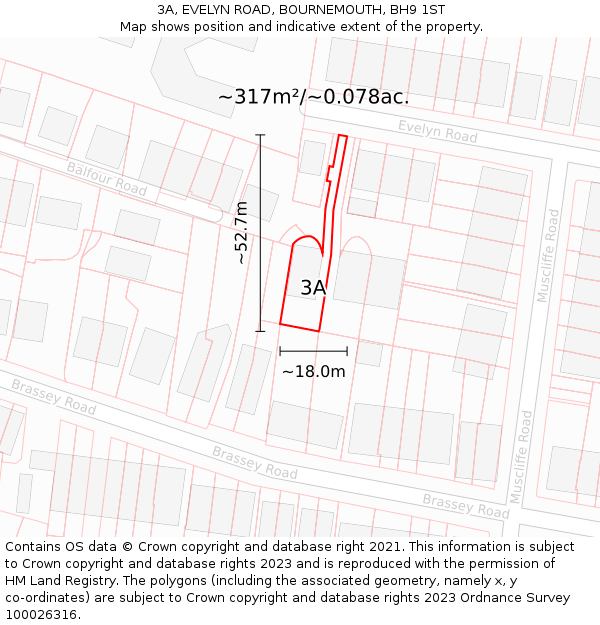 3A, EVELYN ROAD, BOURNEMOUTH, BH9 1ST: Plot and title map