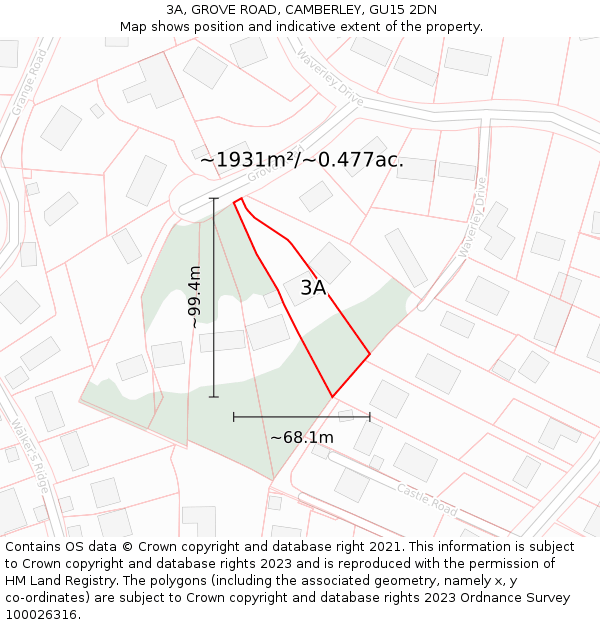 3A, GROVE ROAD, CAMBERLEY, GU15 2DN: Plot and title map