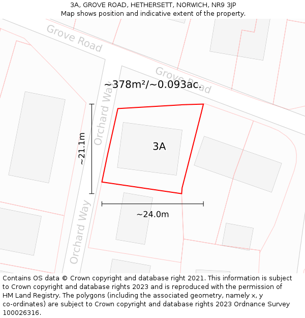 3A, GROVE ROAD, HETHERSETT, NORWICH, NR9 3JP: Plot and title map