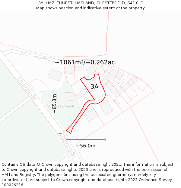 3A, HAZLEHURST, HASLAND, CHESTERFIELD, S41 0LD: Plot and title map