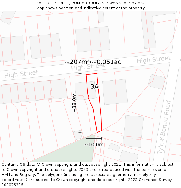 3A, HIGH STREET, PONTARDDULAIS, SWANSEA, SA4 8RU: Plot and title map