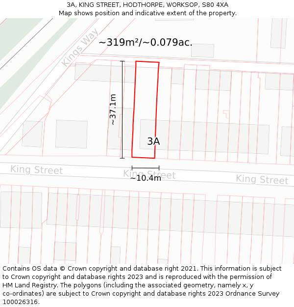 3A, KING STREET, HODTHORPE, WORKSOP, S80 4XA: Plot and title map