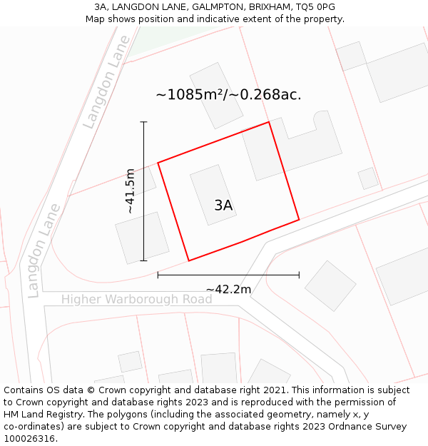 3A, LANGDON LANE, GALMPTON, BRIXHAM, TQ5 0PG: Plot and title map