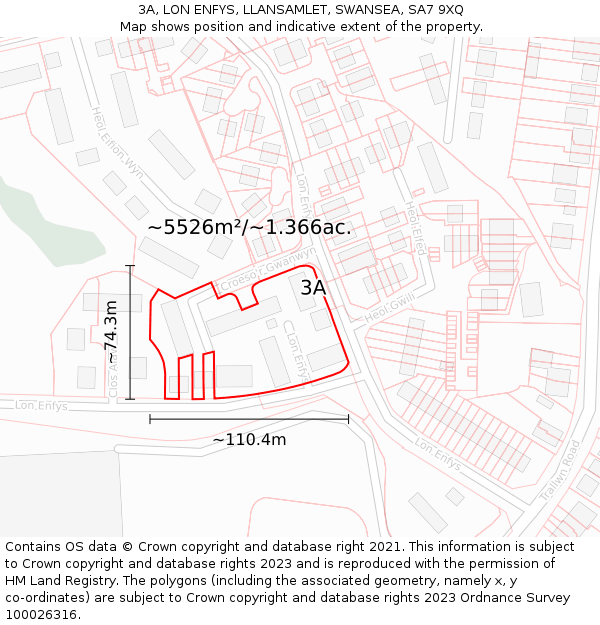 3A, LON ENFYS, LLANSAMLET, SWANSEA, SA7 9XQ: Plot and title map