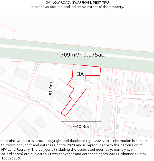 3A, LOW ROAD, SWAFFHAM, PE37 7PU: Plot and title map
