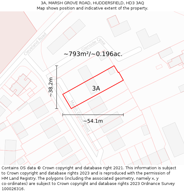 3A, MARSH GROVE ROAD, HUDDERSFIELD, HD3 3AQ: Plot and title map
