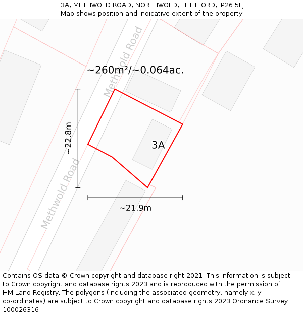 3A, METHWOLD ROAD, NORTHWOLD, THETFORD, IP26 5LJ: Plot and title map