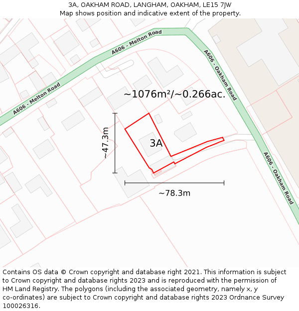 3A, OAKHAM ROAD, LANGHAM, OAKHAM, LE15 7JW: Plot and title map