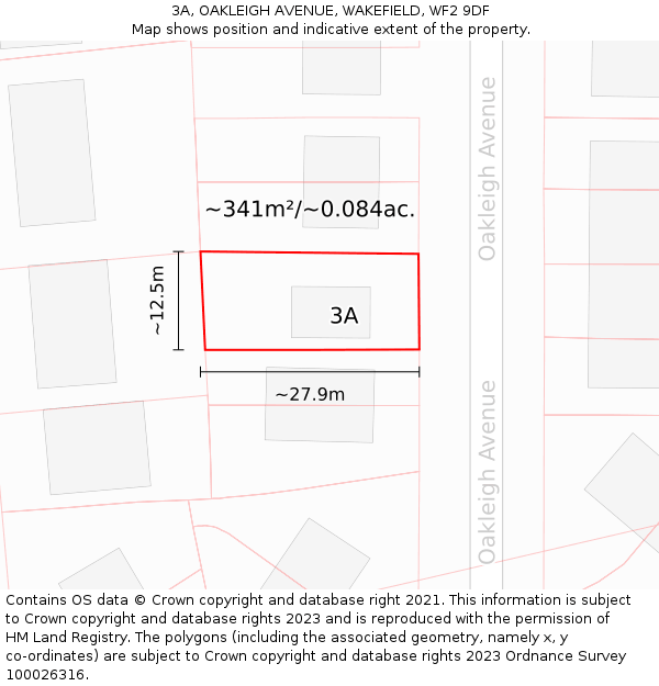 3A, OAKLEIGH AVENUE, WAKEFIELD, WF2 9DF: Plot and title map