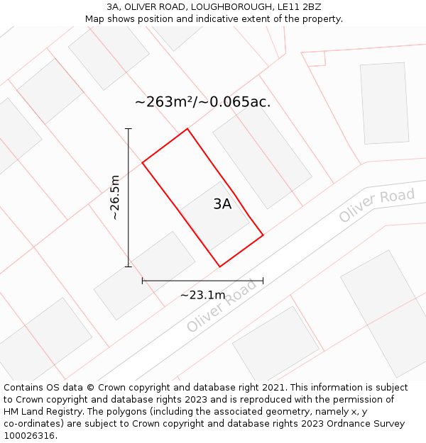 3A, OLIVER ROAD, LOUGHBOROUGH, LE11 2BZ: Plot and title map