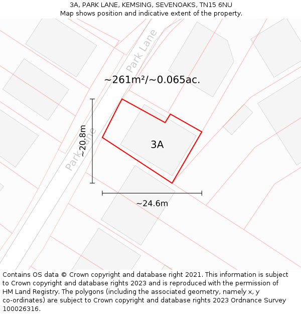 3A, PARK LANE, KEMSING, SEVENOAKS, TN15 6NU: Plot and title map