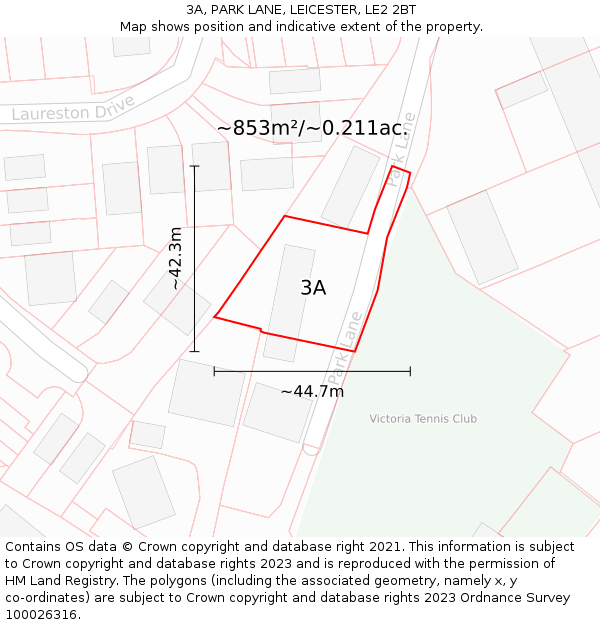 3A, PARK LANE, LEICESTER, LE2 2BT: Plot and title map