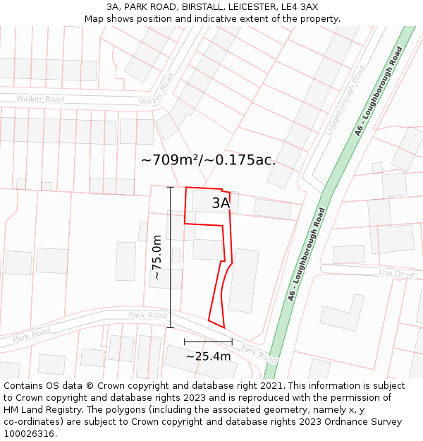 3A, PARK ROAD, BIRSTALL, LEICESTER, LE4 3AX: Plot and title map