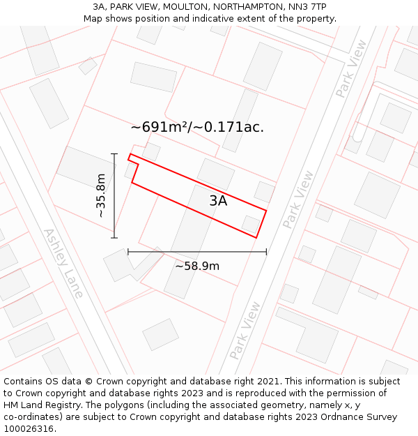 3A, PARK VIEW, MOULTON, NORTHAMPTON, NN3 7TP: Plot and title map