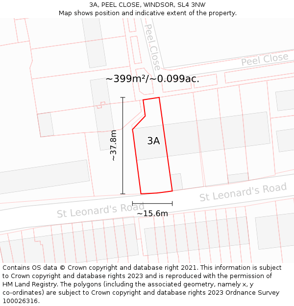 3A, PEEL CLOSE, WINDSOR, SL4 3NW: Plot and title map