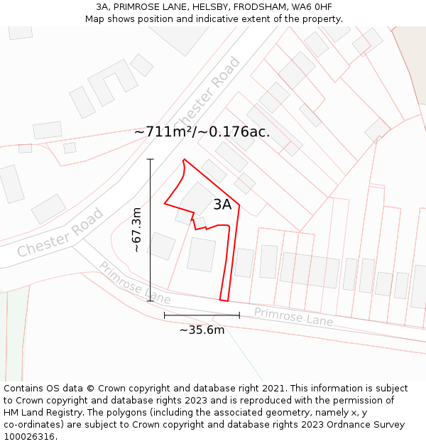 3A, PRIMROSE LANE, HELSBY, FRODSHAM, WA6 0HF: Plot and title map