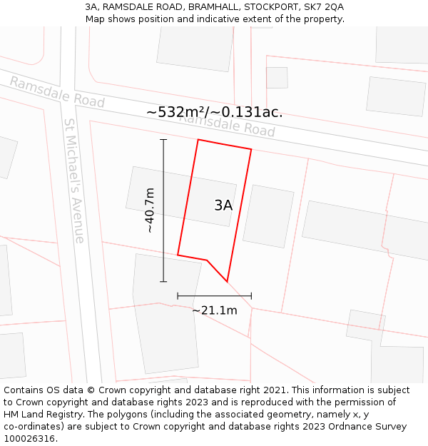 3A, RAMSDALE ROAD, BRAMHALL, STOCKPORT, SK7 2QA: Plot and title map