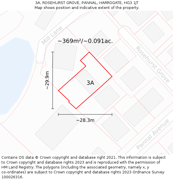 3A, ROSEHURST GROVE, PANNAL, HARROGATE, HG3 1JT: Plot and title map