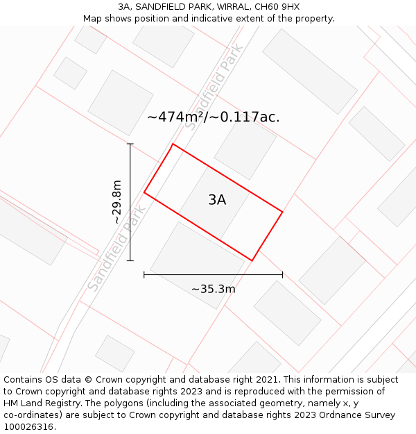 3A, SANDFIELD PARK, WIRRAL, CH60 9HX: Plot and title map