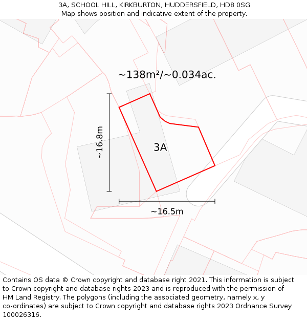 3A, SCHOOL HILL, KIRKBURTON, HUDDERSFIELD, HD8 0SG: Plot and title map