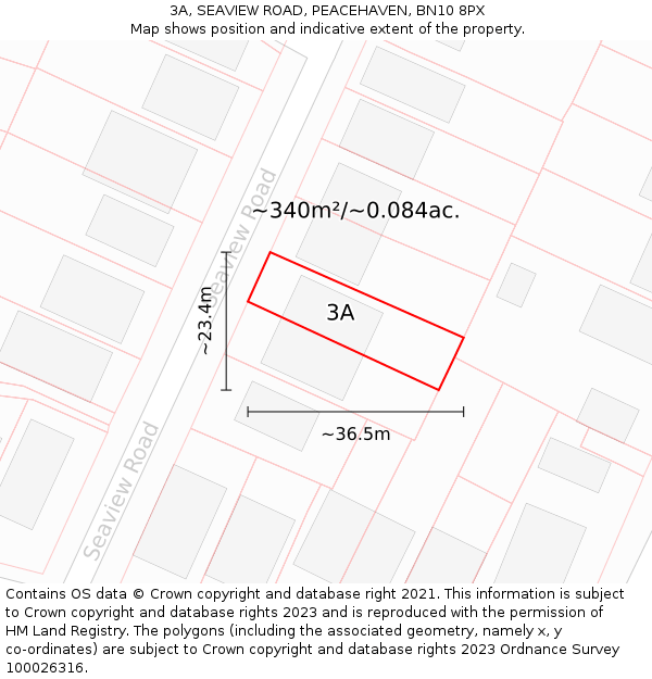 3A, SEAVIEW ROAD, PEACEHAVEN, BN10 8PX: Plot and title map