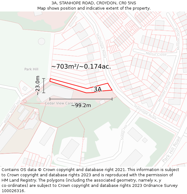 3A, STANHOPE ROAD, CROYDON, CR0 5NS: Plot and title map