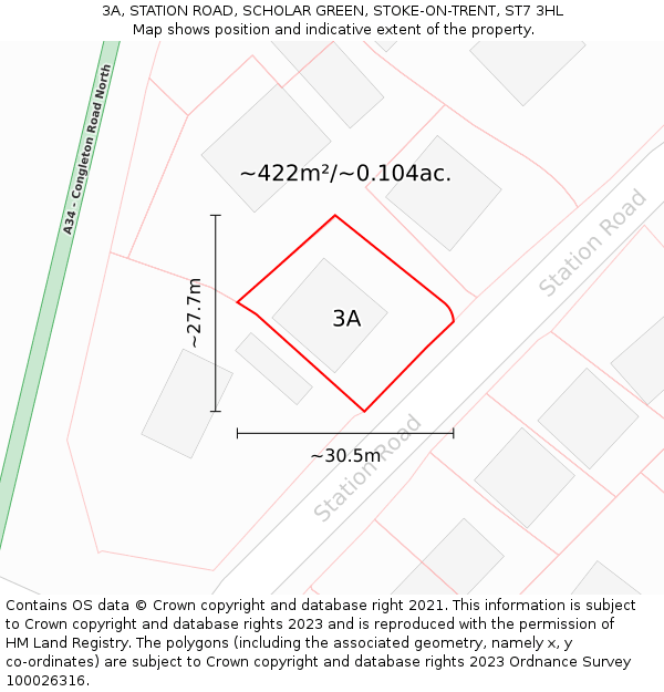 3A, STATION ROAD, SCHOLAR GREEN, STOKE-ON-TRENT, ST7 3HL: Plot and title map