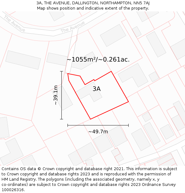 3A, THE AVENUE, DALLINGTON, NORTHAMPTON, NN5 7AJ: Plot and title map