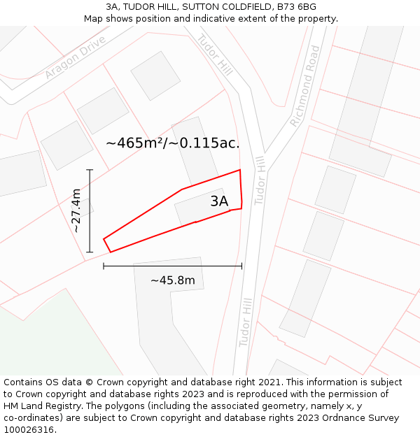 3A, TUDOR HILL, SUTTON COLDFIELD, B73 6BG: Plot and title map