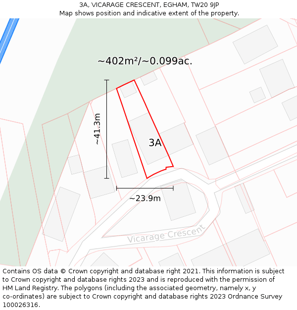 3A, VICARAGE CRESCENT, EGHAM, TW20 9JP: Plot and title map