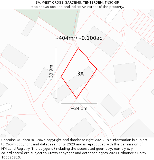 3A, WEST CROSS GARDENS, TENTERDEN, TN30 6JP: Plot and title map