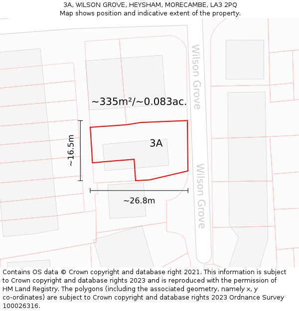 3A, WILSON GROVE, HEYSHAM, MORECAMBE, LA3 2PQ: Plot and title map