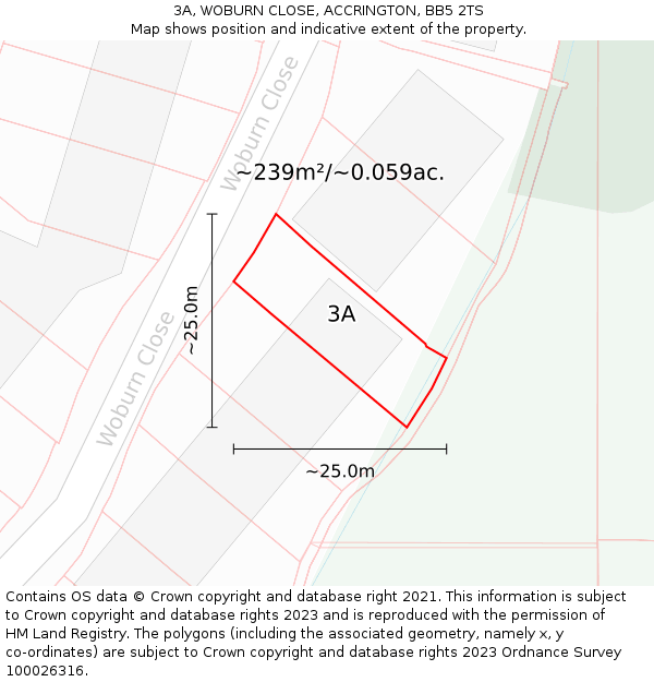 3A, WOBURN CLOSE, ACCRINGTON, BB5 2TS: Plot and title map