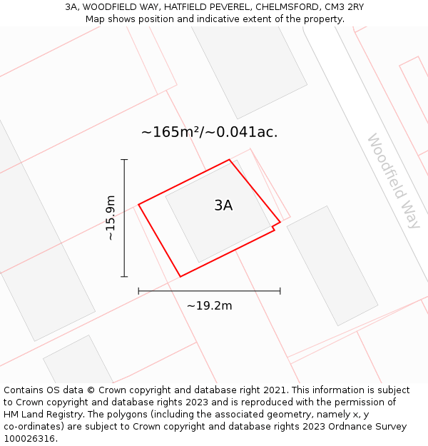 3A, WOODFIELD WAY, HATFIELD PEVEREL, CHELMSFORD, CM3 2RY: Plot and title map