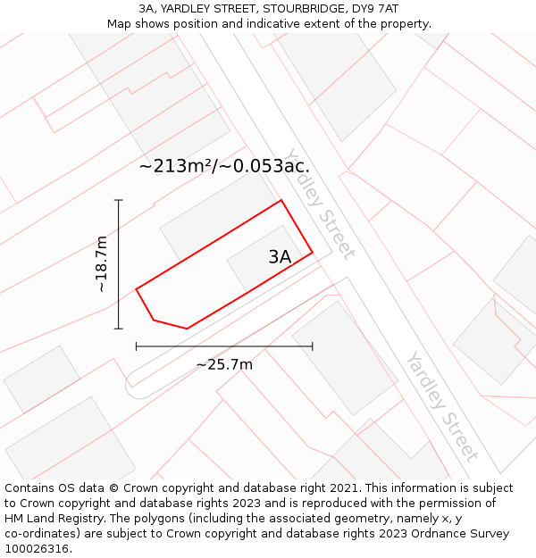 3A, YARDLEY STREET, STOURBRIDGE, DY9 7AT: Plot and title map