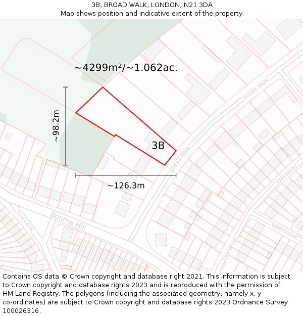 3B, BROAD WALK, LONDON, N21 3DA: Plot and title map